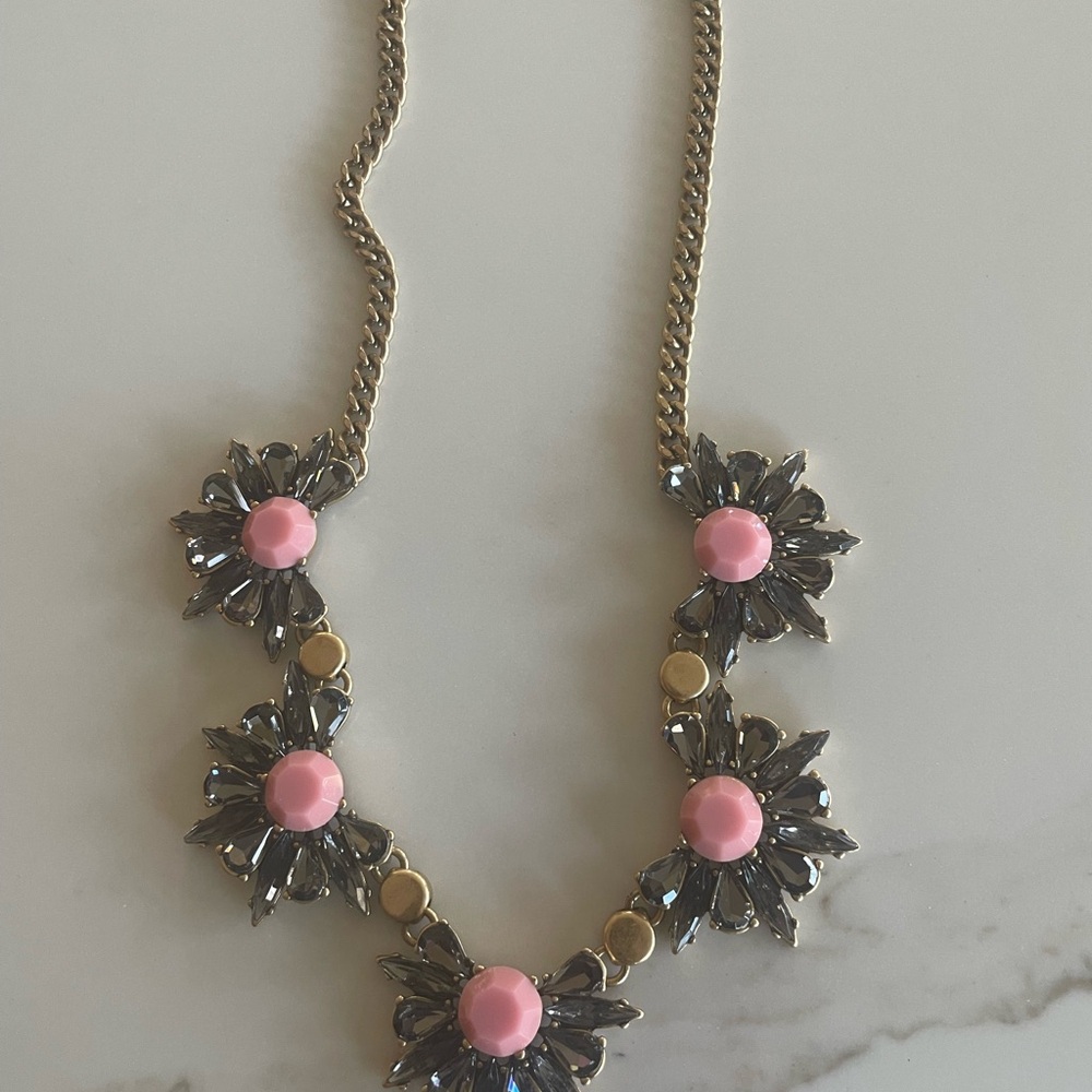 J. Crew Pink and Gold Floral Necklace